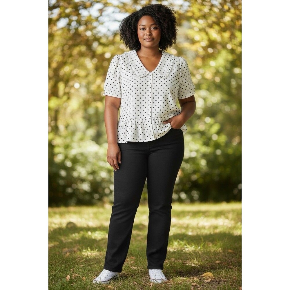 Cato Women’s Plus DOTTED PUFF SLEEVE CHAMBRAY SHIRT Size‎ 18/20W 2X